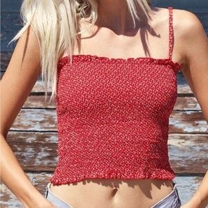 J Galt Crop Tank Top Red Smocked One Size